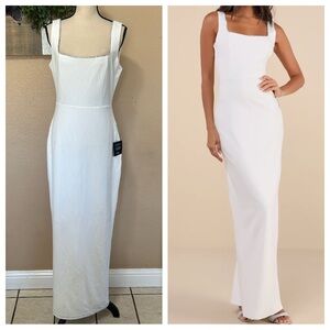 Lulus White Rhinestone Bridal Maxi Dress Square Neck Backless Timeless Poise NW